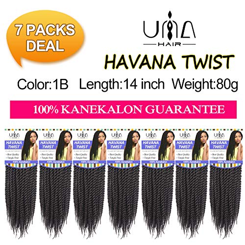 UNA 14inch Senegalese Twist Crochet Hair Short Braids Havana Mambo Twist Crochet Braiding Hair Senegalese Twists Hairstyles For Black Women 22strands/pack (14"7PCS, 1B#)