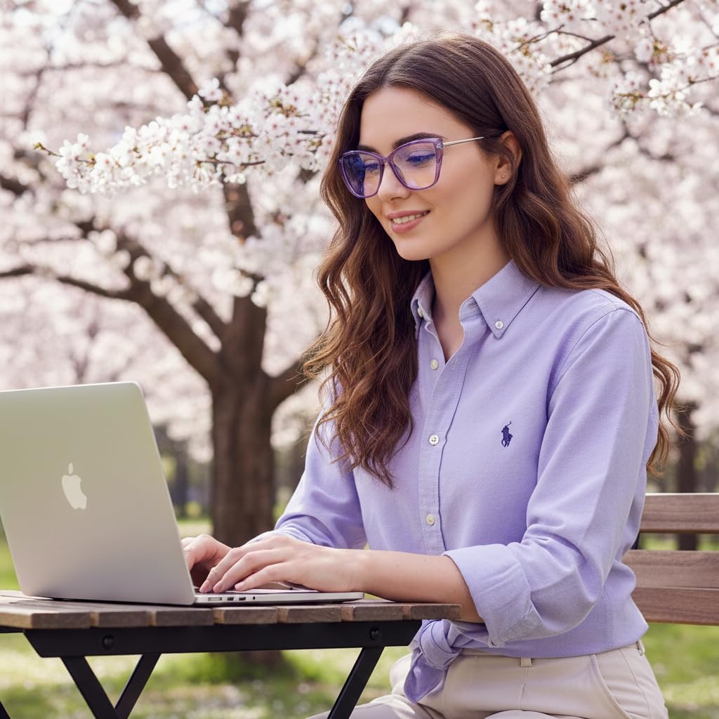 Blue Light Blocking Glasses Cat Eye Stylish Computer Eyeglasses UV Ray Filter Women AB3304 (Purple) - Image 3