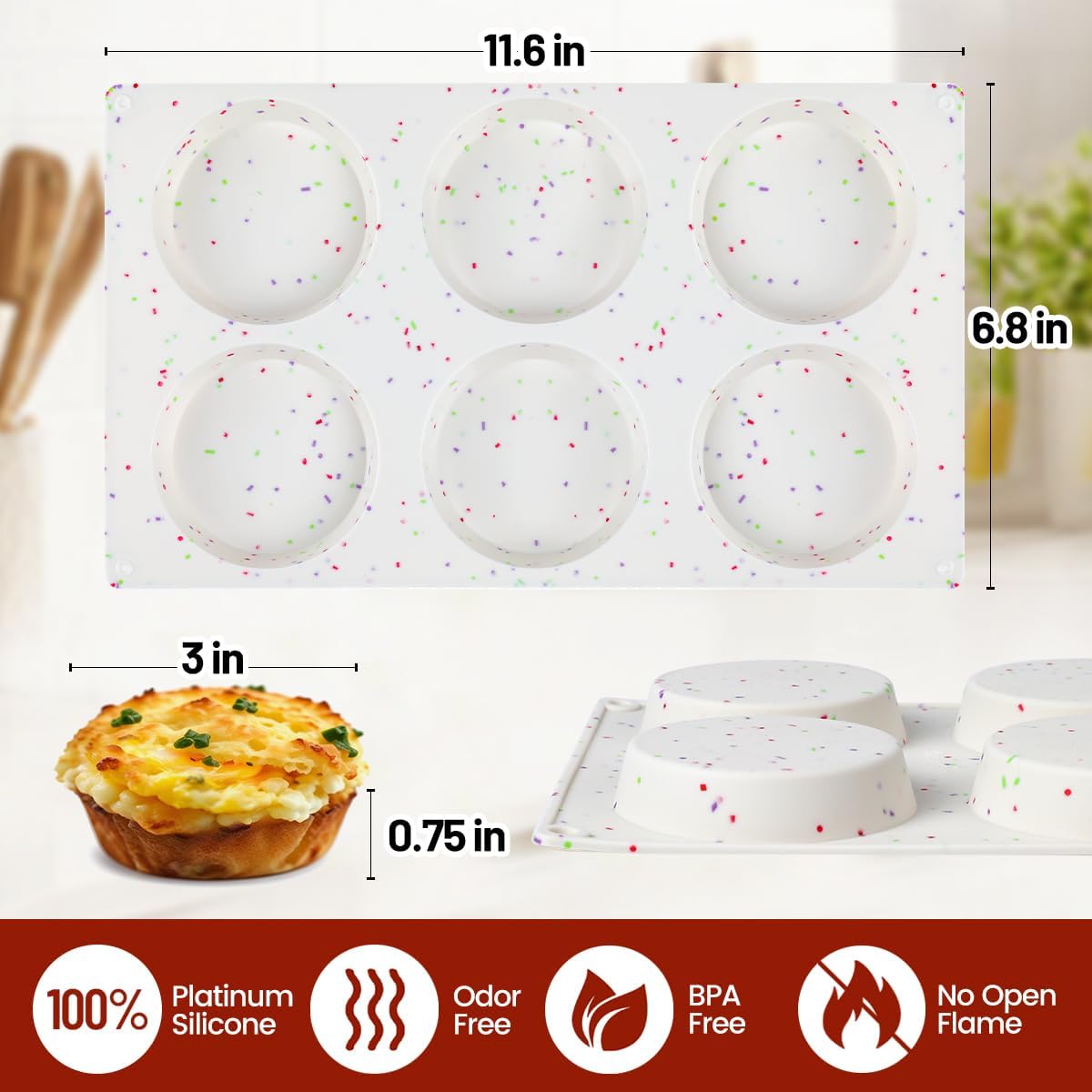 3-teilige Silikon-Muffinform – 7,6 Cm Rund, Ofenfest Für Eier, Muffins & Sandwiches
