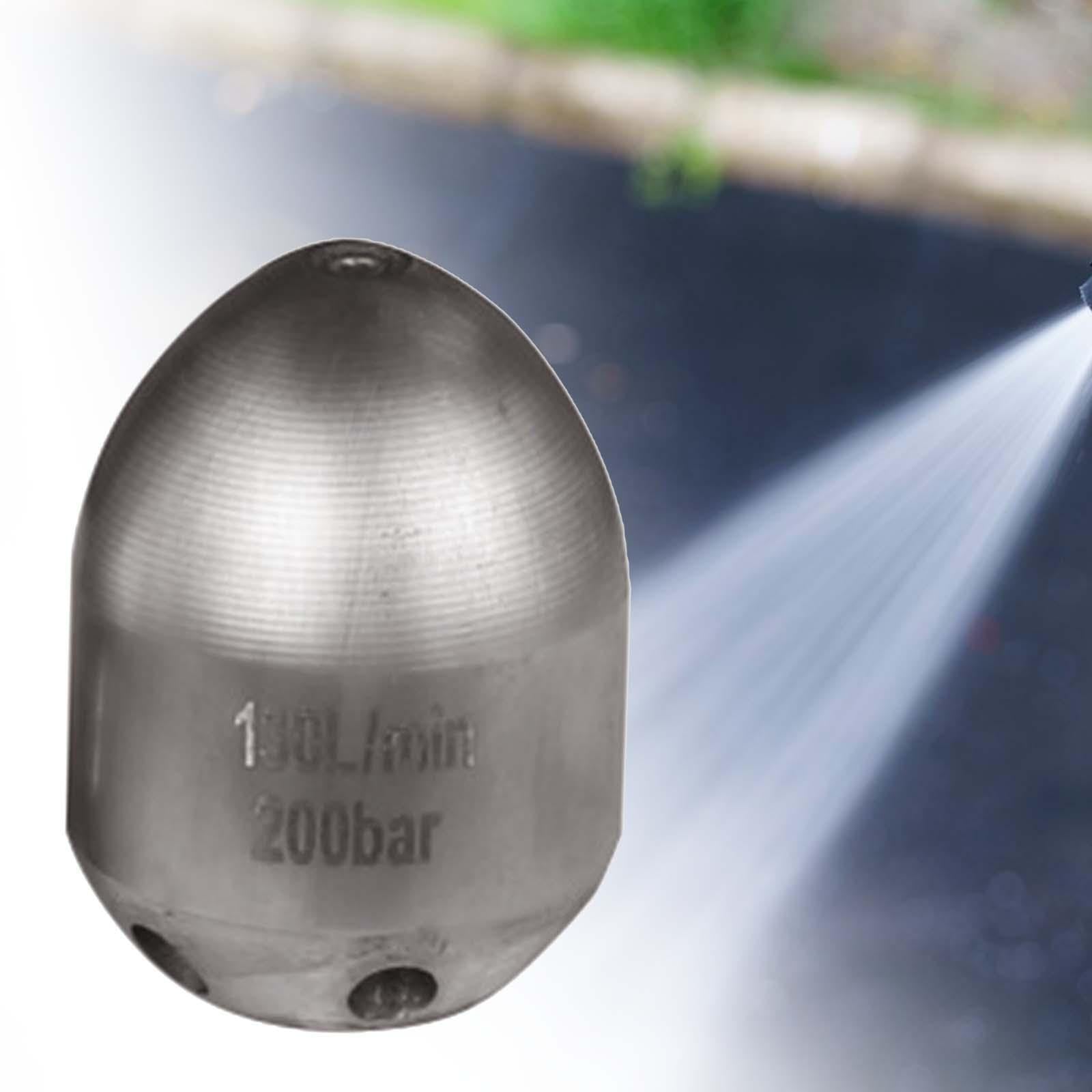 Boquilla de aspersor desatascadora de tuberías: solución eficiente para limpiezas exigentes y Otras Zonas de difícil Acceso. Boquilla de Acero, 130 litros