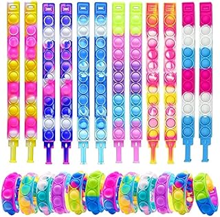 cykapu 24PCS Easter Decorations Pop Bracelet it Fidget Toys Pack, Silicone Rainbow Wearable Push Popper Bubbles Fidget Sensory Toy for Kids & Adults