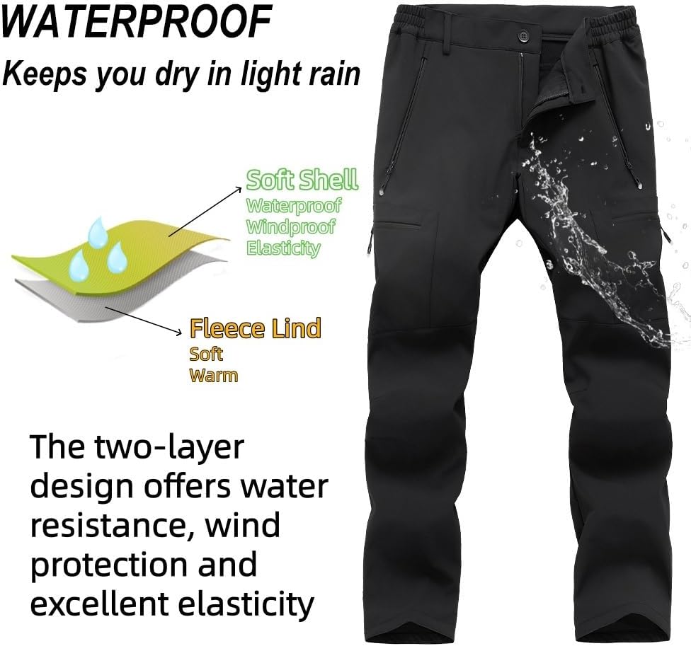 GASH HAO Mens Waterproof Ski Snow Pants Hiking Softshell Cargo Fleece Lined Warm Insulated Outdoor Fishing Pants - Image 4