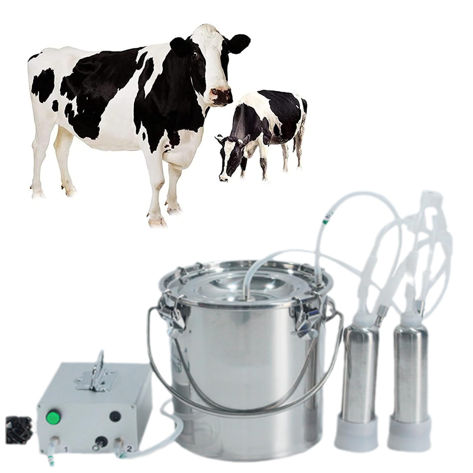Kit per la mungitrice elettrica portatile con pompa a vuoto, secchio in acciaio inossidabile per mungitura di mucche, capre, pecore, capacità efficiente, 5 l, ideale per uso agricolo