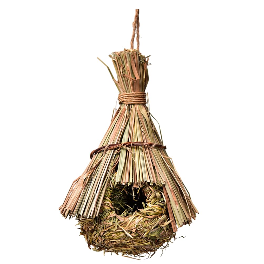 Natural Grass Bird House Ventilated Weaved Hanging Nest Houses Comfortable Resting Place Birdhouse Outdoor Decoration (C)