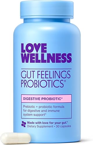 Love Wellness Gut Feelings Probiótico | Salud intestinal para mujeres, alivio de la digestión y suplemento de apoyo inmunológico | Probiótico para