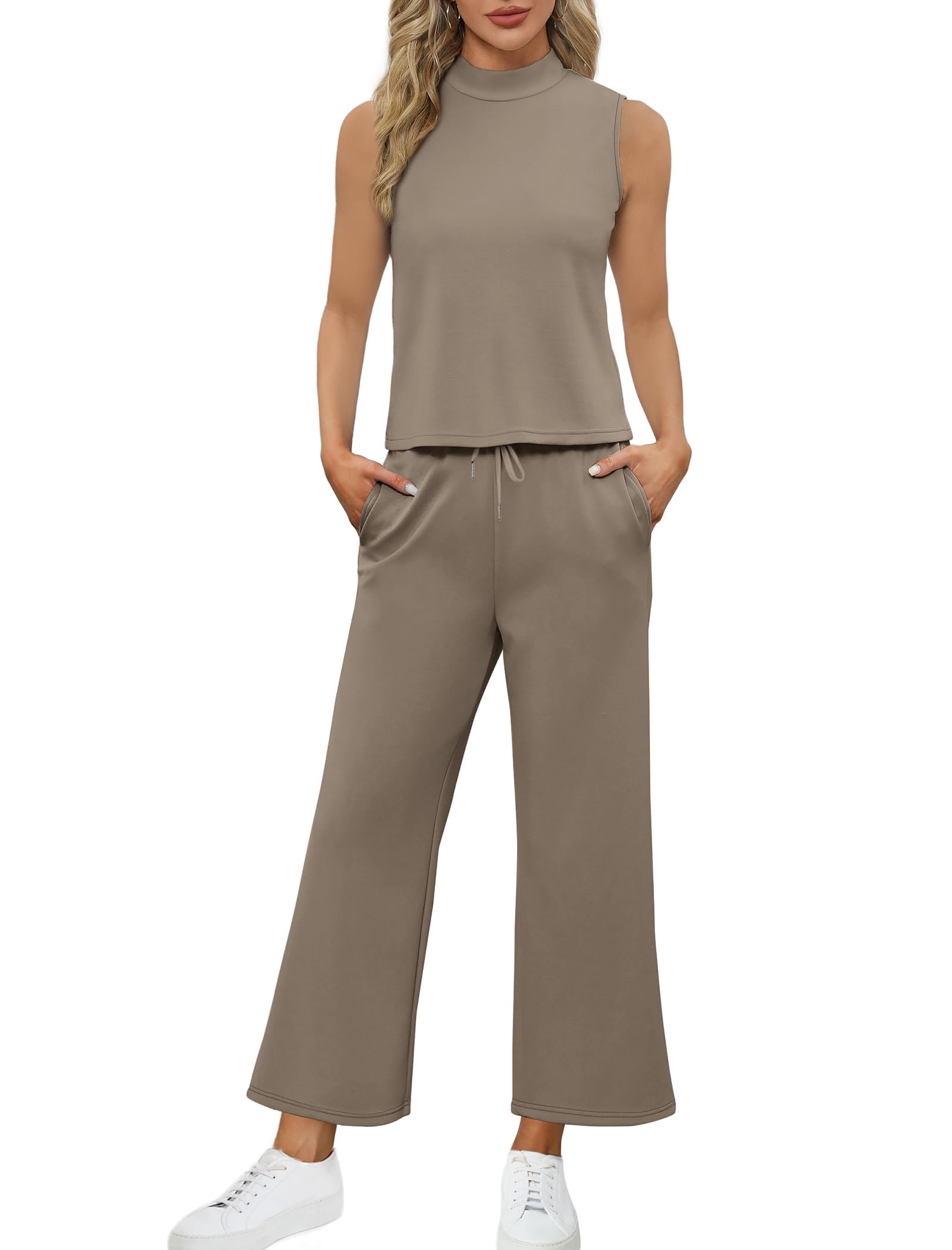 Desol Zweiteiler Jogginganzug Damen Freizeit Trainingsanzug Sommer Outfits Tracksuit Ärmellos Lässige Hausanzug Jogginghosen Trainingsanzüge mit Taschen