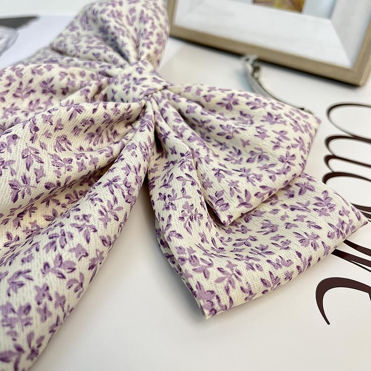 4Pcs Floral Hair Bows Silky Satin Bows Oversized Long Tail Hair Bow Clips Barrettes Big Bowknot Hair Accessories Trendy Stuff for Women Girl(Pink+Black+Purple+Green) - Image 4