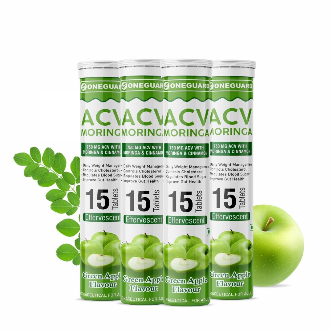 Oneguard ACV Moringa For Weight Management, Apple Cider Vinegar Tablets 750mg, With Cinnamon | Controls Cravings | No Added Sugar | Natural Energy Booster | Healthy Gut | Green Apple | 60 Acv tablets-image-38