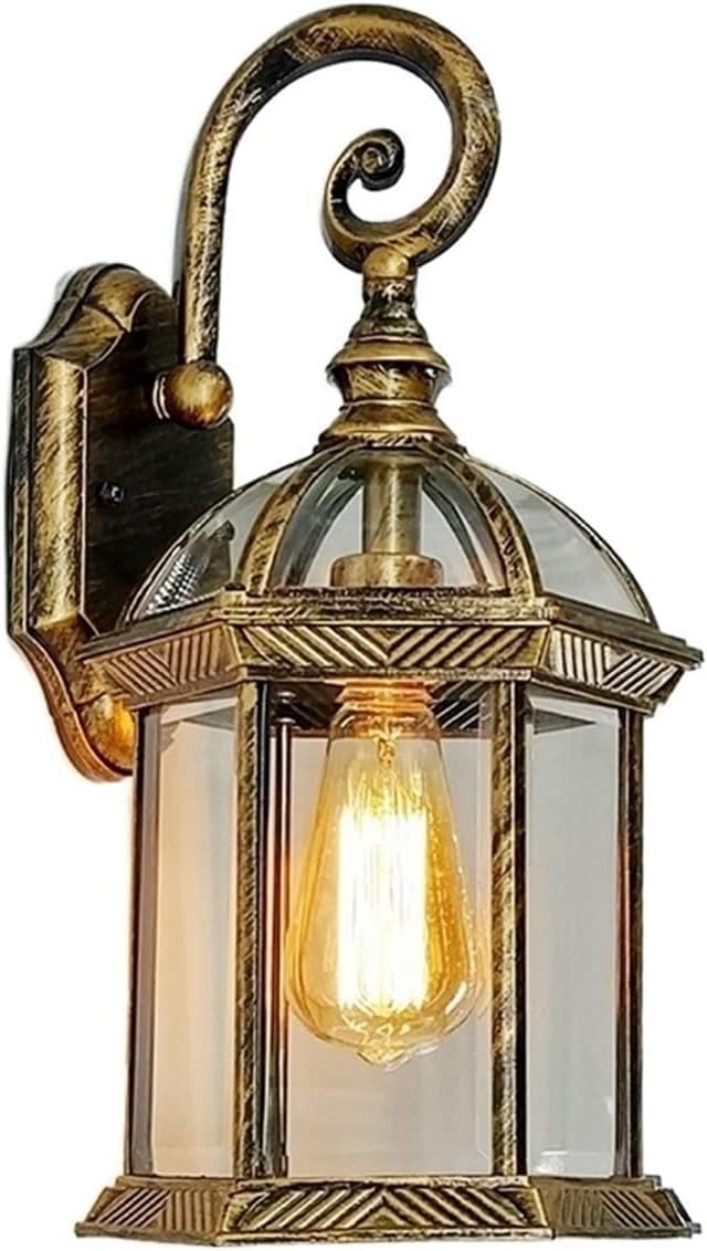 noxozoqm Outdoor Wall Light Lantern Exterior Stainless Steel Modern Outdoor Wall Light Lantern with E27(Brass)