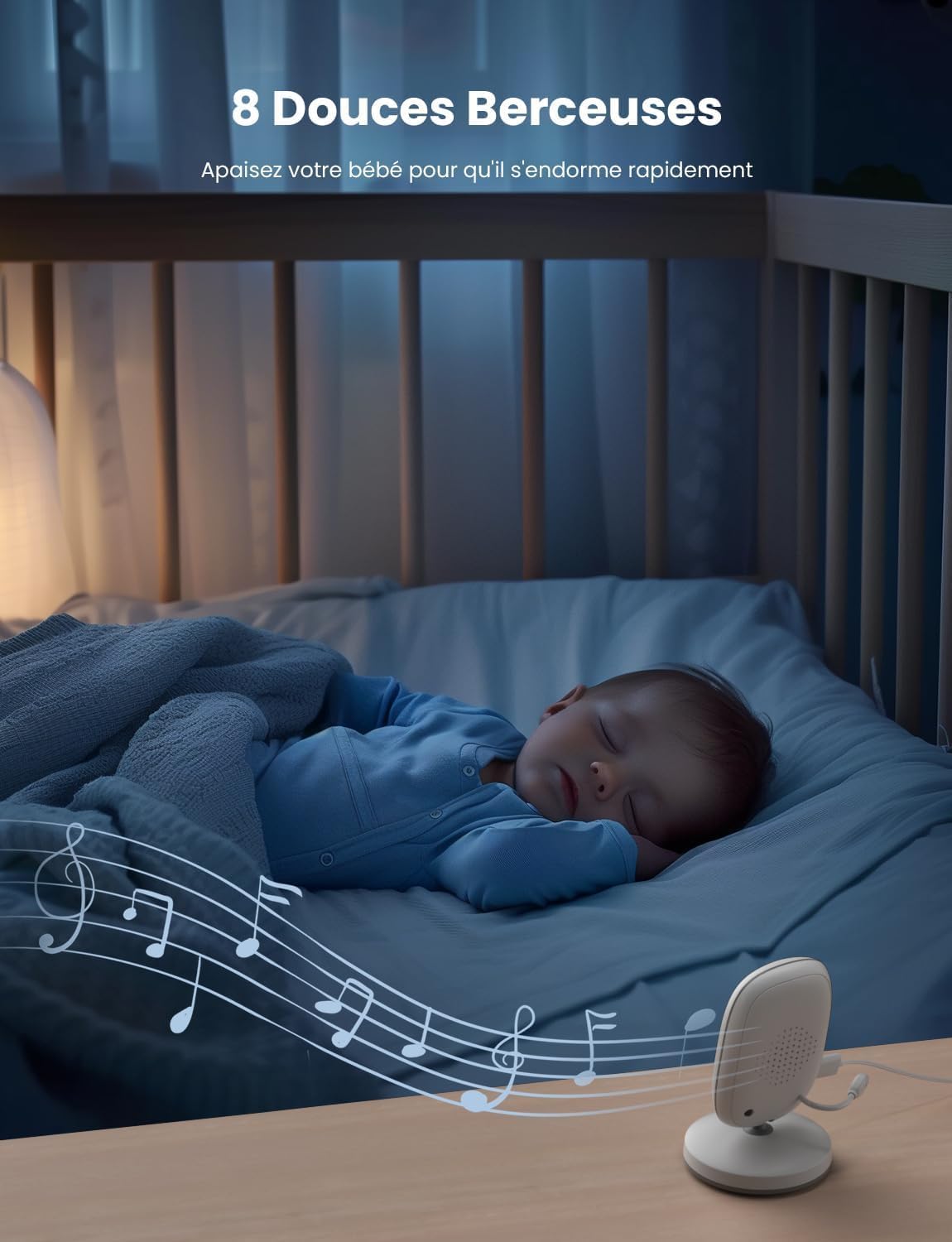 Baby sleeping with GHB baby monitor playing lullabies