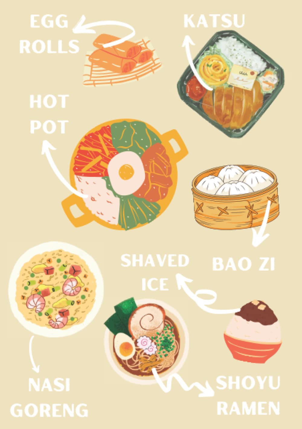 Asian Notebook Comfort Food Theme: 120 Lined Pages 5.9x8.4" Blank Asian Journal Notebook