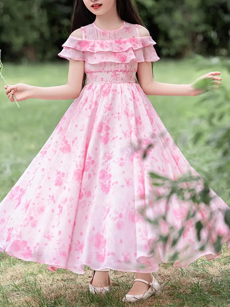 SKYCARRY Elegant Pink Maxi Frock for Girls Stylish Georgette Dress for Kids 5 to 12 Years Ideal for Parties, Birthday Wear, and Western Dresses for Girls 1