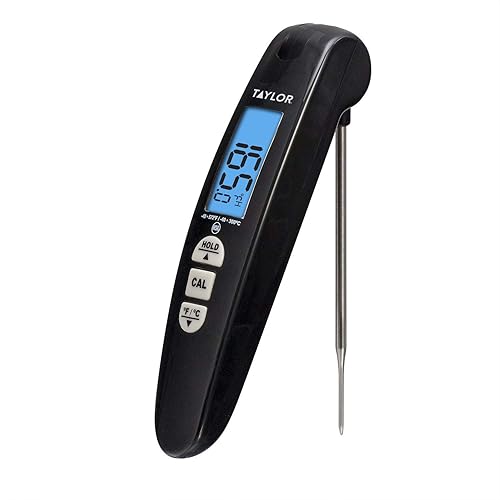 Taylor Termómetro digital Turbo de lectura instantánea para carne, parrilla de comida y barbacoa, termómetro de cocina, sonda plegable, color negro