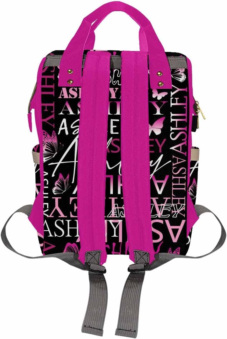 Artsadd Personalized Nappy Bag Large Capacity Diaper Bags, Customized Pink Butterfly Daypack Custom Monogrammed Diaper Backpack for Daughter Granddaughter Gifts