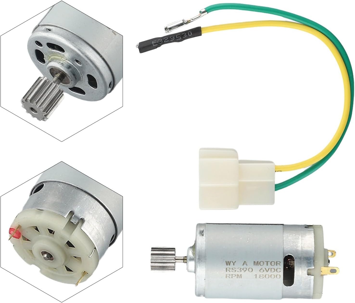 Electric Motor Gear Set RS550/RS390/RS380/RS555 for Kids Ride-On Car 6V/12V/24V, High Torque Replacement with 10-Tooth Gear and Wiring Kit,for Children's Electric Vehicles(390 6V 18000RPM)