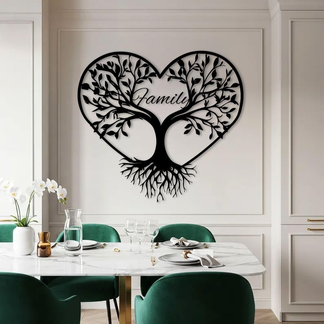Árbol genealógico de Metal para Pared, decoración de Pared con Forma de corazón, Ideal para Sala de Estar, Dormitorio y baño (Dorado, 90 x 83 cm)
