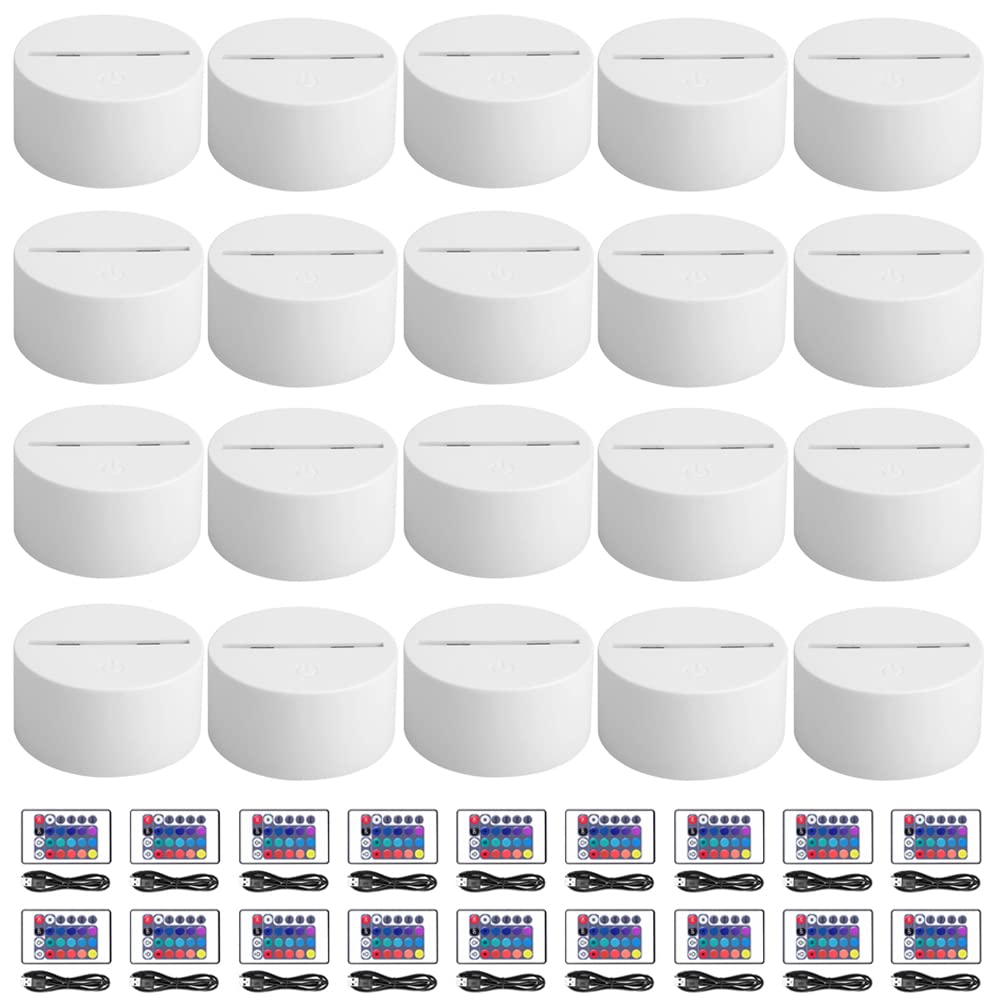 HYNNIO 20-Pack 3D Night LED Light Lamp Base Large Size Base Includes Remote Control USB Cable 7 Colors