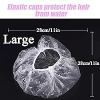 Vista 3 de Gorros de ducha desechables extra grandes, gorro de baño de plástico transparente grueso impermeable para mujeres, accesorios esenciales de viaje