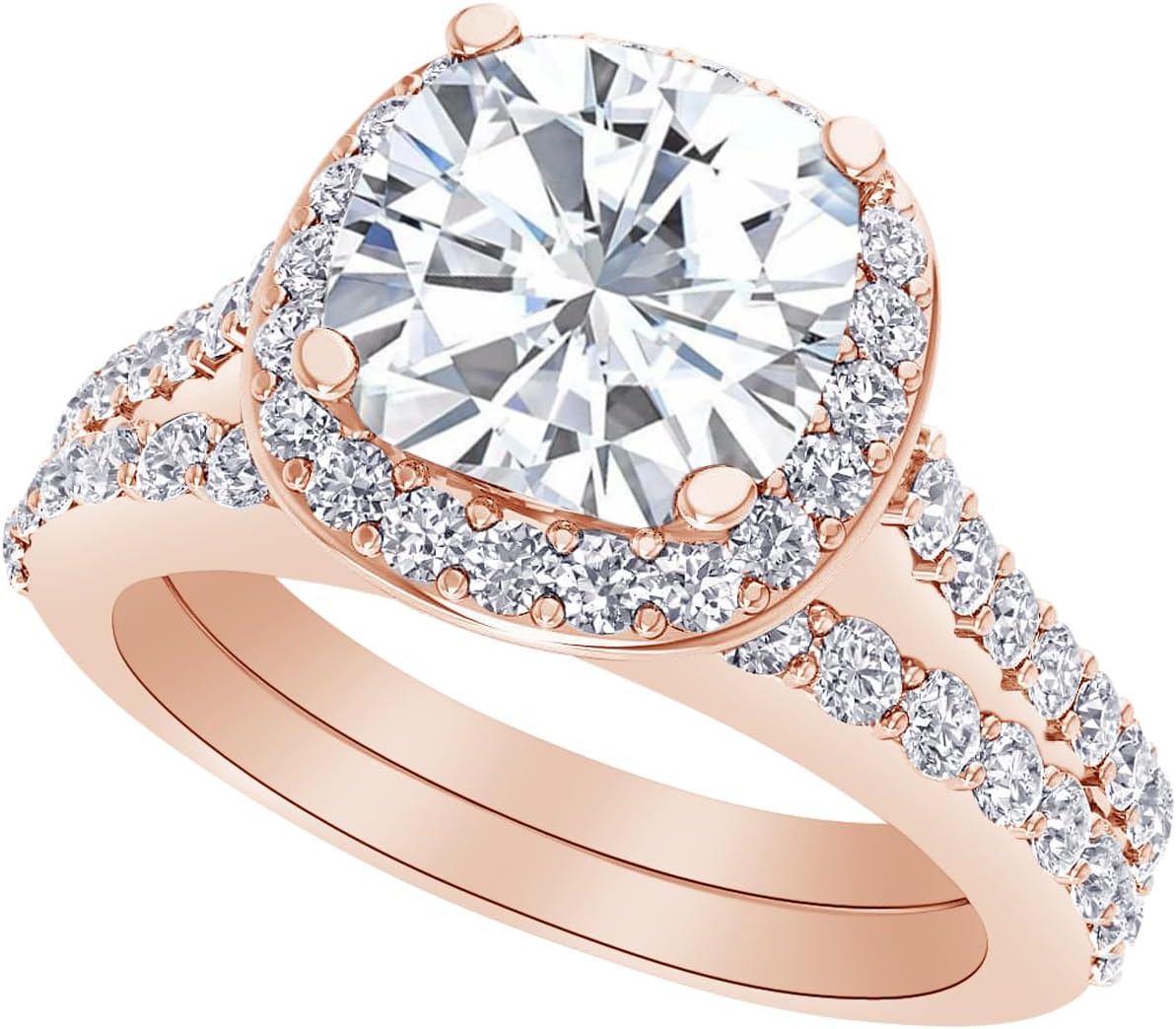 1-8 Carat (ctw) White Gold Cushion Cut LAB GROWN Diamond Split Shank Cushion Cut Wedding Bridal Set (Color D-E Clarity VS1-VS2)