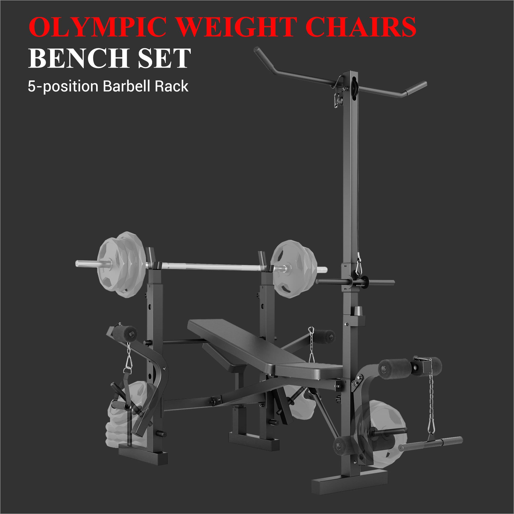 GarveeTech Panca Pesi Regolabile 8 in 1 per Palestra di Casa - Con Rack per Barra, Estensione Gambe, Panca Predicatore e Articolazione Farfalla - Pieghevole, Resistente, Supporta 900 Lb