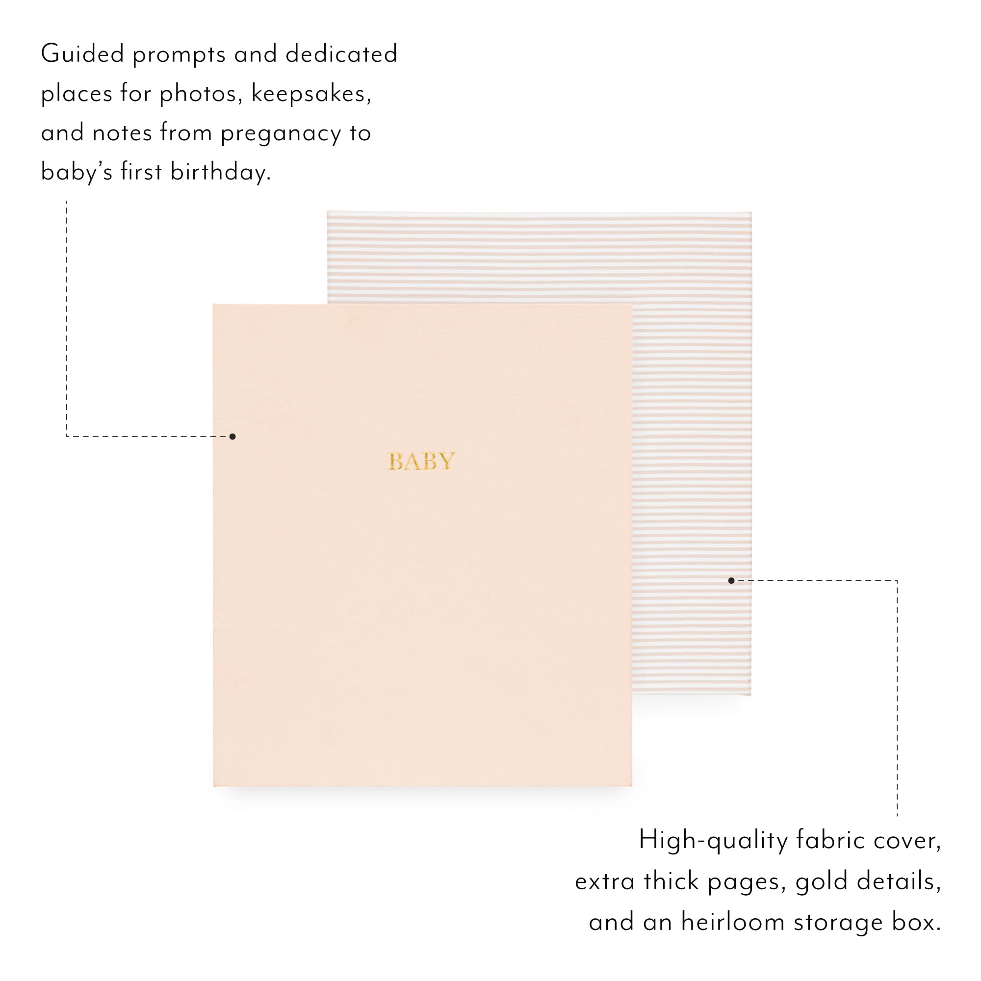 Sugar Paper Libro dei ricordi per bambini, libro dei ricordi dalla gravidanza al primo anno, diario con tasca portaoggetti, idea regalo per baby shower, regalo neutro, copertina rigida in tessuto,