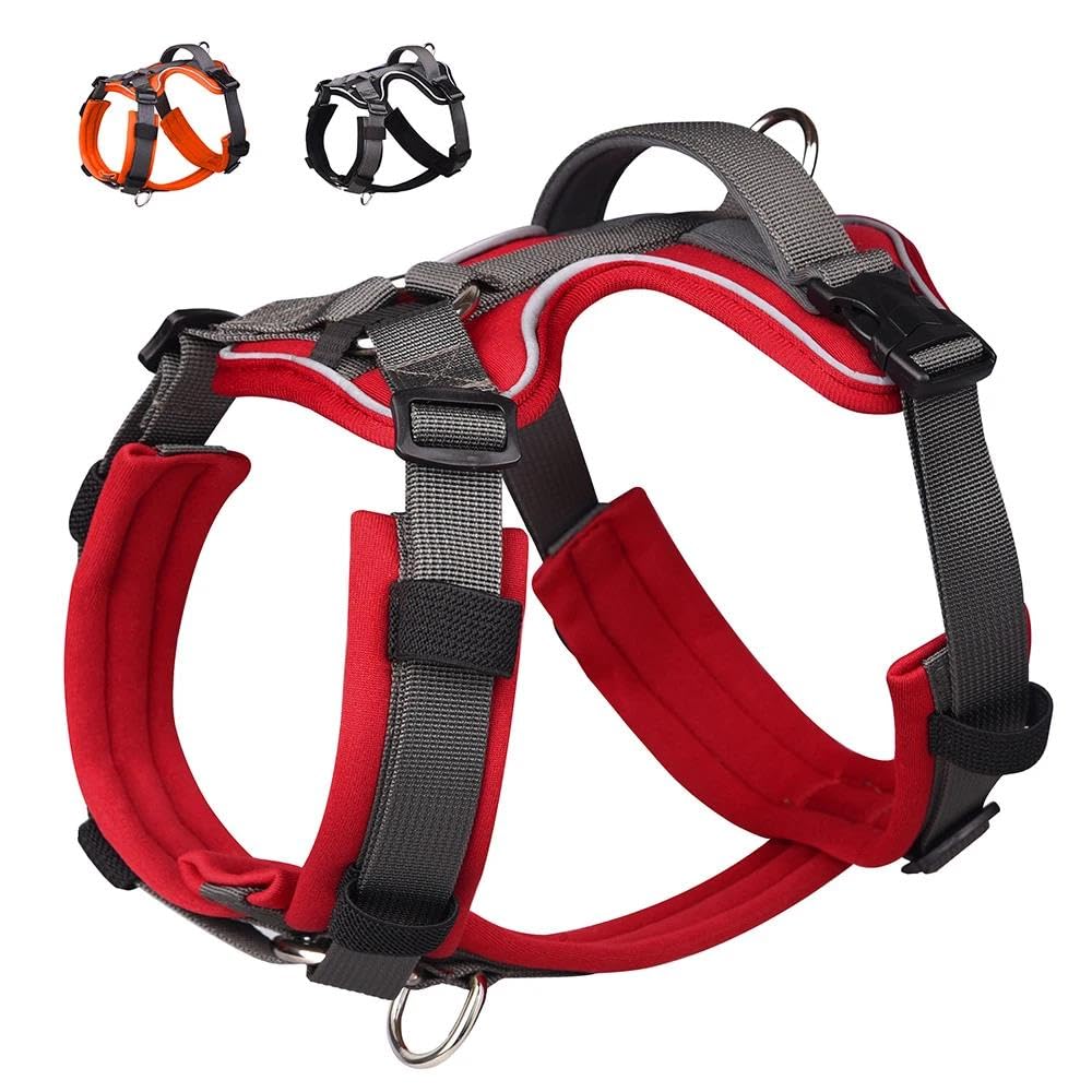 Imbracatura Tattica Militare per Cani, Imbracatura per Cani Anti-trazione, Imbracatura per Animali Domestici Riflettente per Esterni con Maniglia di Controllo (Arancione L)