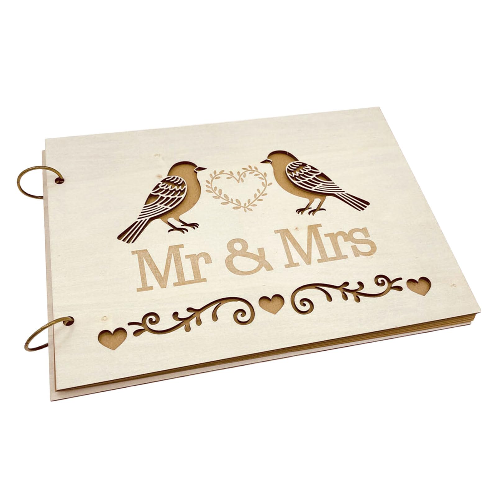 YWLUUOO 20 Pages Guest Book Elegant Engagement Guestbook Wood Construction Name Sign Board Decoration Wedding Guest Book