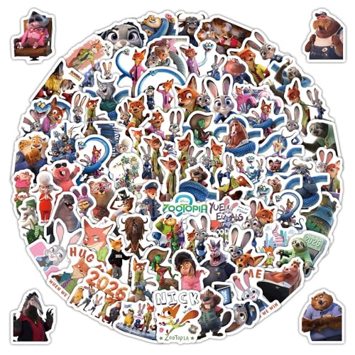 Zootropolis 2 pegatinas, vinilo impermeable de personajes de anime para laptop, guitarra, botella de agua, 103 unidades