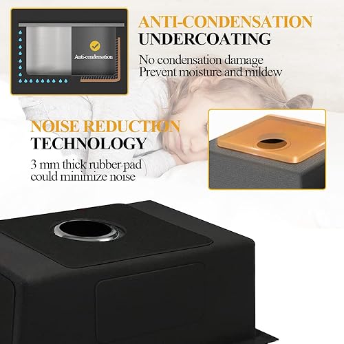 Miniatura 5 de Fregadero de cocina negro, fregadero de barra de acero inoxidable de 22 x 18 x 9 pulgadas, fregadero de cocina con rejilla de fregadero combinado,
