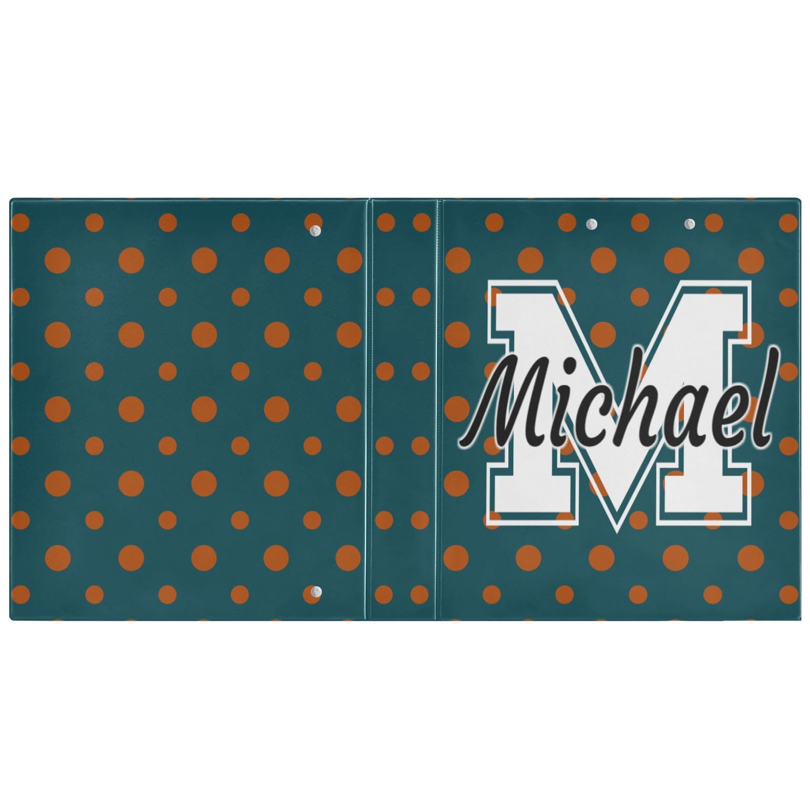 Raccoglitore ad anelli rotondo con monogramma arancione a pois con portablocco, raccoglitore a 3 anelli a D