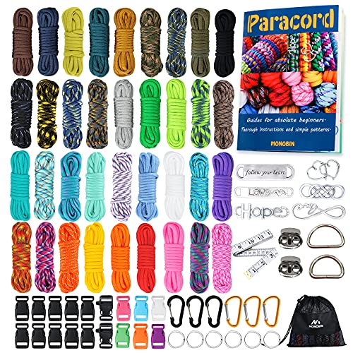 MONOBIN Paracord, 550 Paracord-Kombi-Set - multifunktionale Paracord-Seile und komplettes Zubehör für Paracord-Armbänder, Schlüsselbänder, Hundehalsbänder (36 Colors-B)
