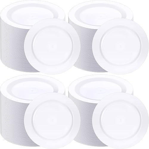 Paquete de 150 platos de plástico de 1025 pulgadas platos desechables para aperitivos de postre resistentes elegantes platos de cena de aspecto real
