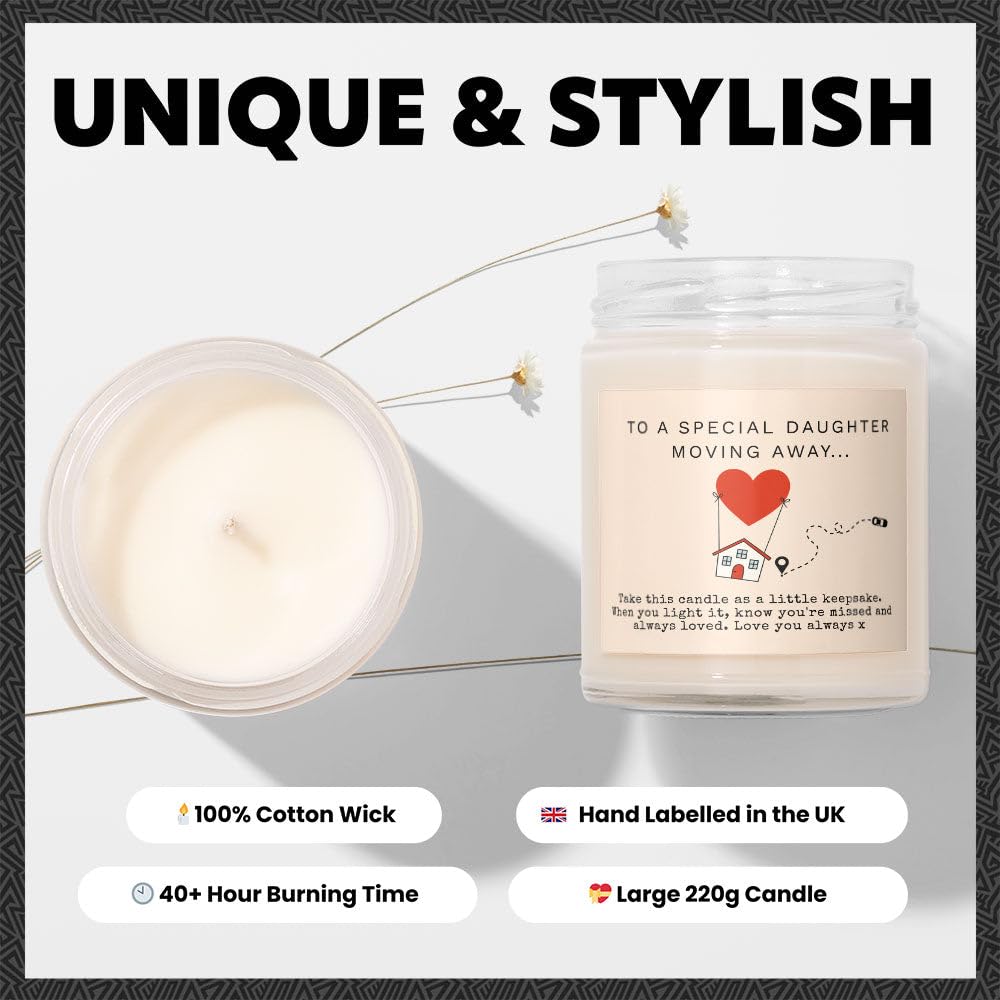 Gift for Daughter Moving Away - Luxury Soy Wax Candle - Vanilla, Jasmine, Sugared Almond - Makester, White - Image 3