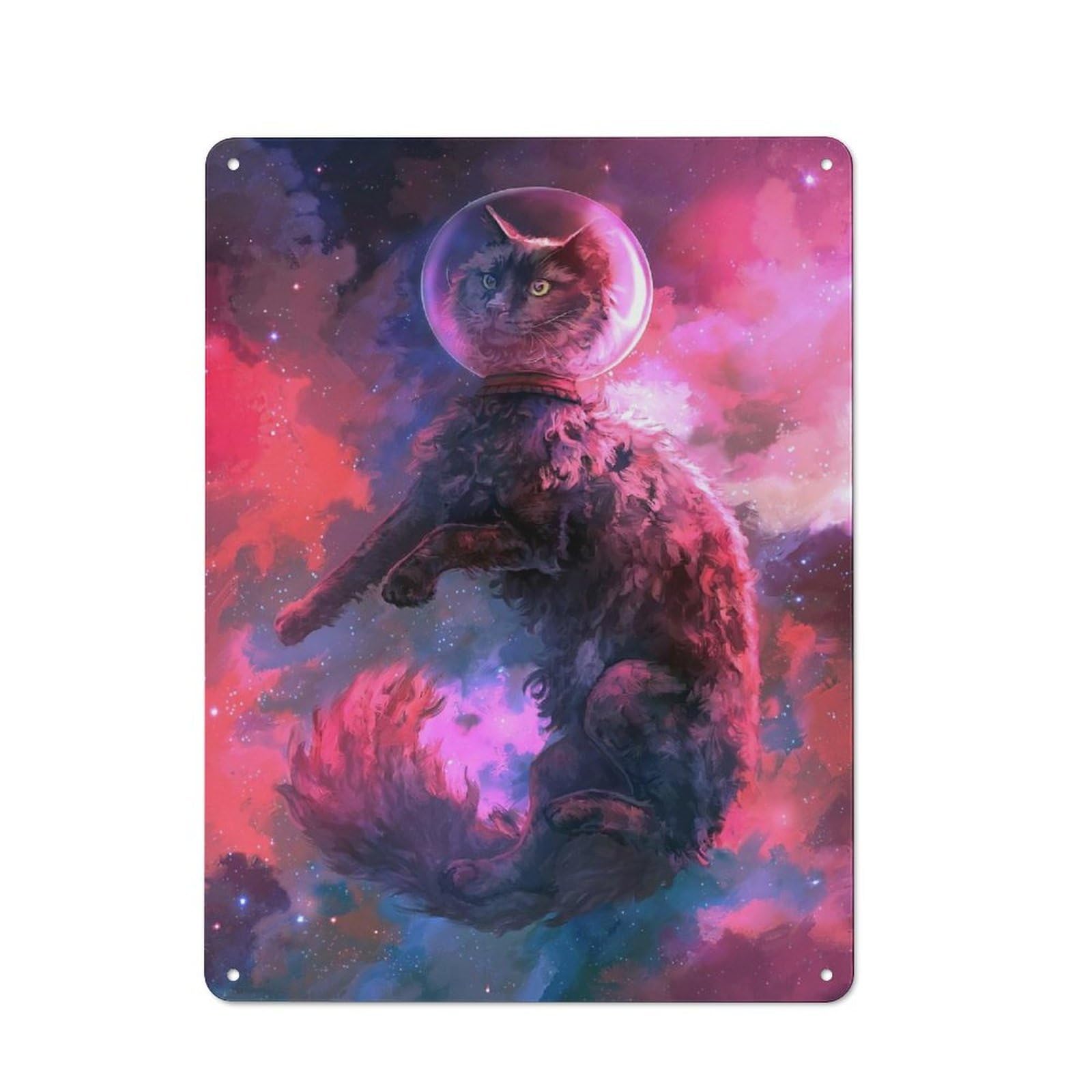 Junmoney Purple Space Cat Cottage Metal Wall Decor 40X30cm, Shed Metal Sign For Patio Bar, Workshop, Shed Or Kitchen