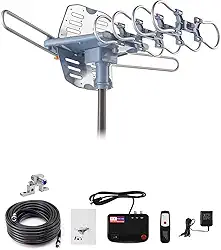 Antena de TV externa, antena HDTV amplificada digital e cabo coaxial RG6 de 18,3 m, controle remoto sem fio de longo alcance de 360 graus, suporte 4K 1080P 2 TVs