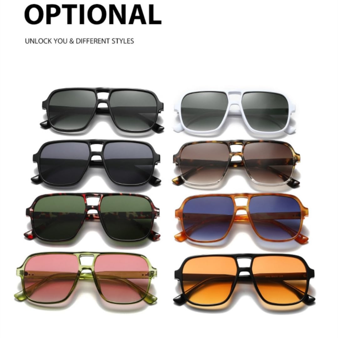 Gafas de sol de piloto cuadradas con doble puente estilo vintage retro clásico con protección UV400 para hombre y mujer elegantes y a la moda.