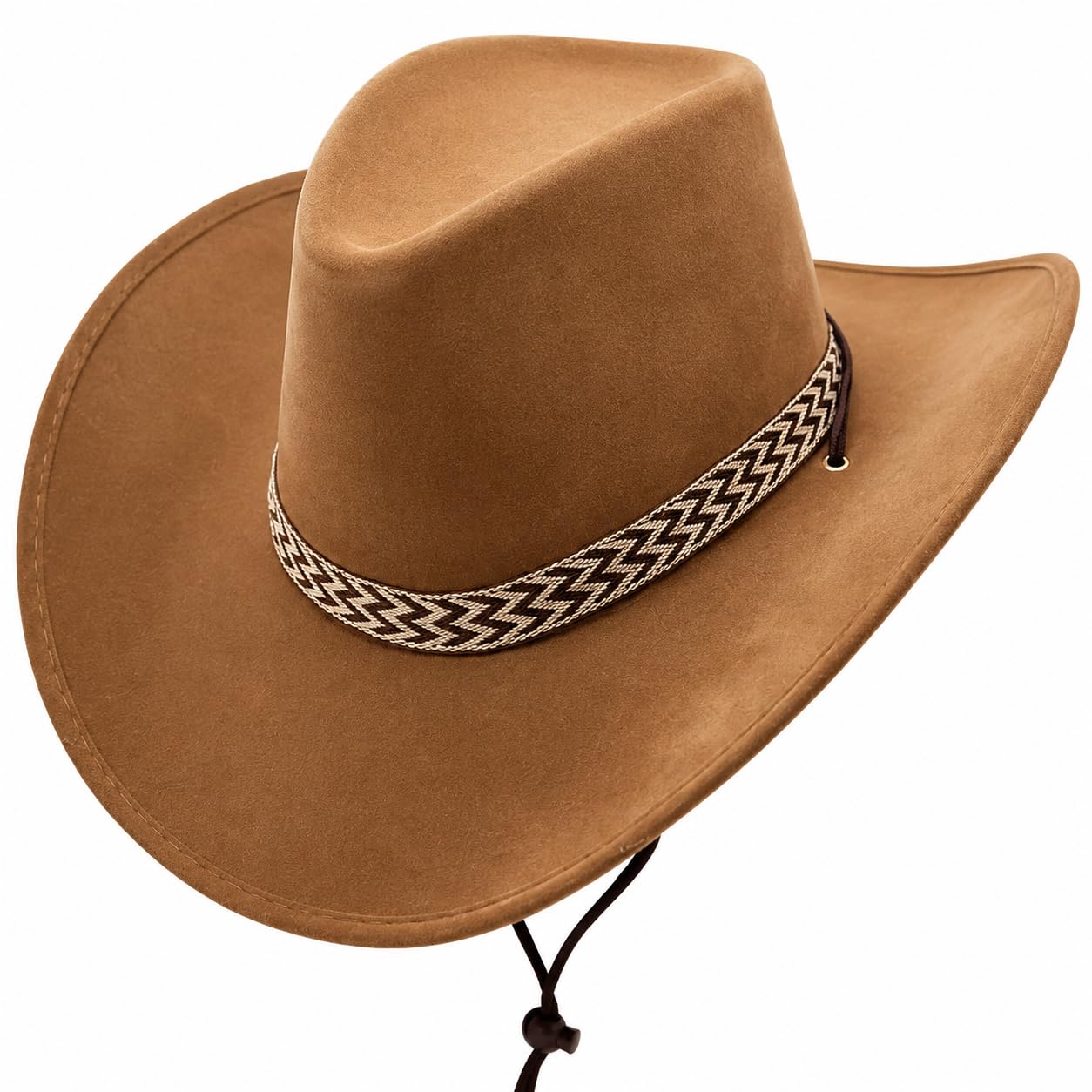 Brown Cowboy Hat for Men & Women – Western Rodeo Hat with Chin Cord for Festivals, Country Music & Fancy Dress Costumes