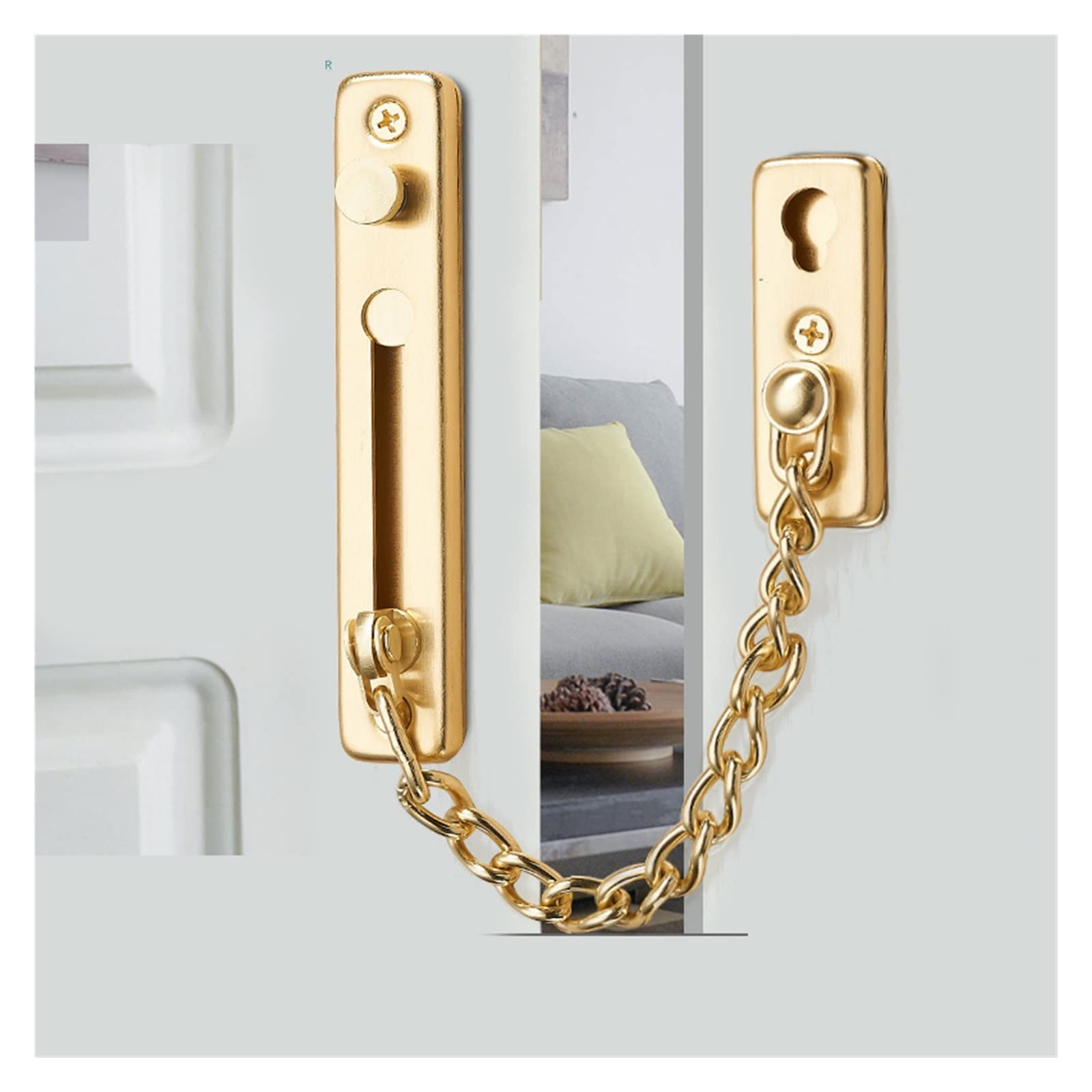 Vucica Gold Brass Door Chain, Travel Door Lock, 304 Stainless Steel Anti-Theft Door Chain Lock Home Security Guard Bolts Latch Door Latch Anti-Theft Chain For Inside Door (Color : ) (Color : )