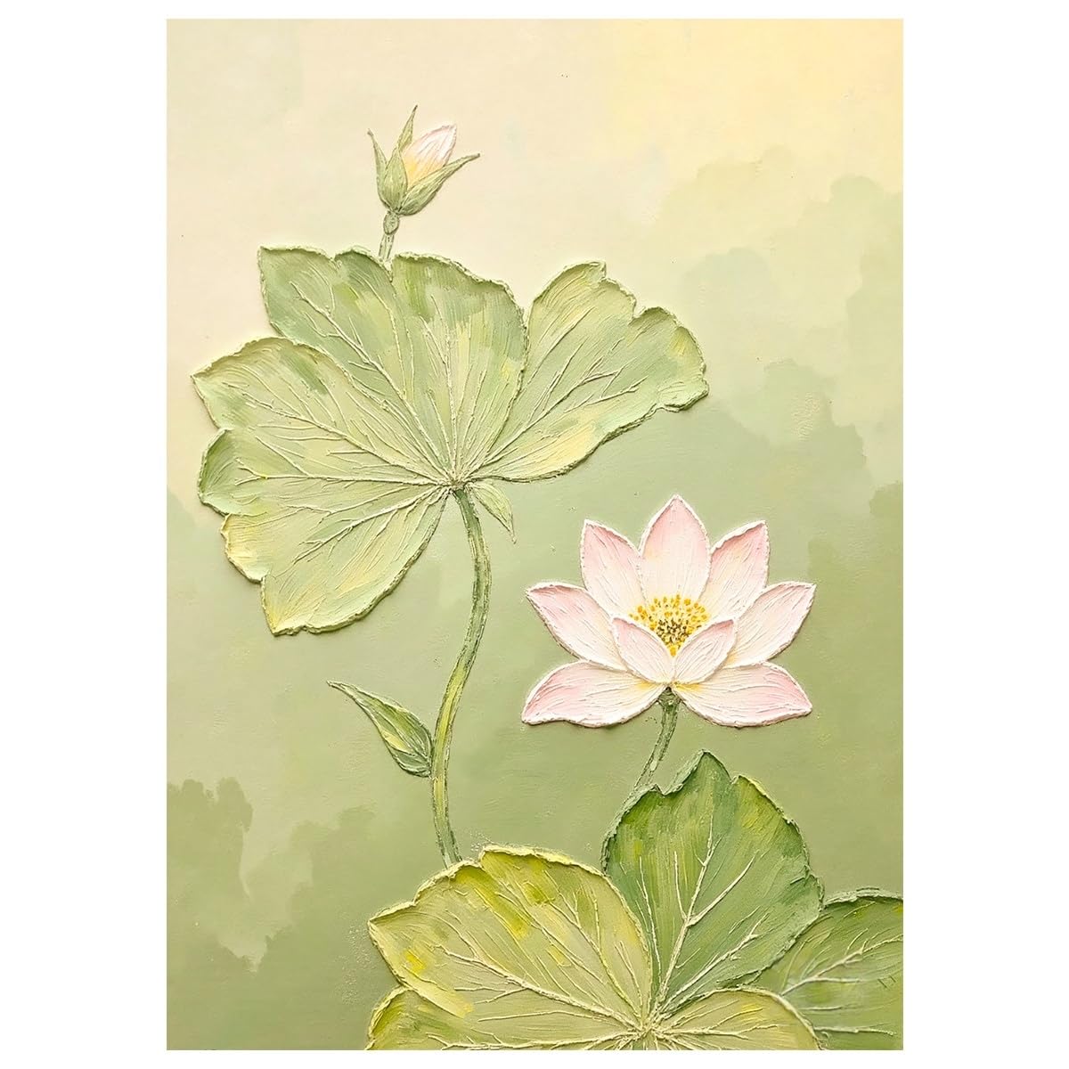LCDIUDIU Oil Paintings On Canvas Hand Painted Large Unframed Textured Pink Green Lotus Flower Wall Art Modern Zen Plant Floral Wall Decor Abstract Artwork for Living Room 70X100Cm(28X40Inch)