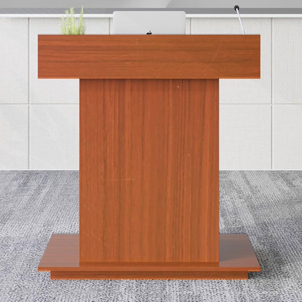 Regulowany stojak na podium Woo z szufladami do przechowywania i otwartymi półkami, przenośny stół konferencyjny do laptopów i prezentacji, idealny do szkół i biur (wykończenie tekowe)