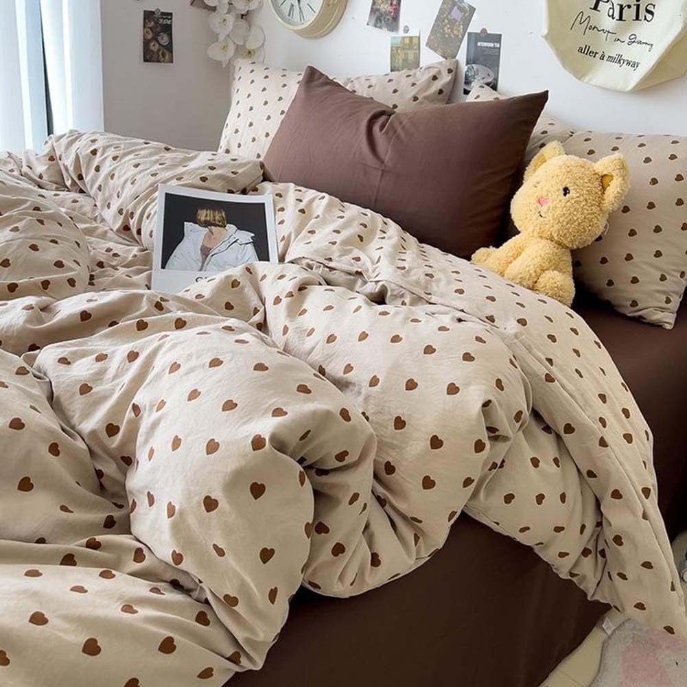 Nayoroom Brown Heart Duvet Cover Twin Size Vintage Hearts - kids bedding | Mubboo
