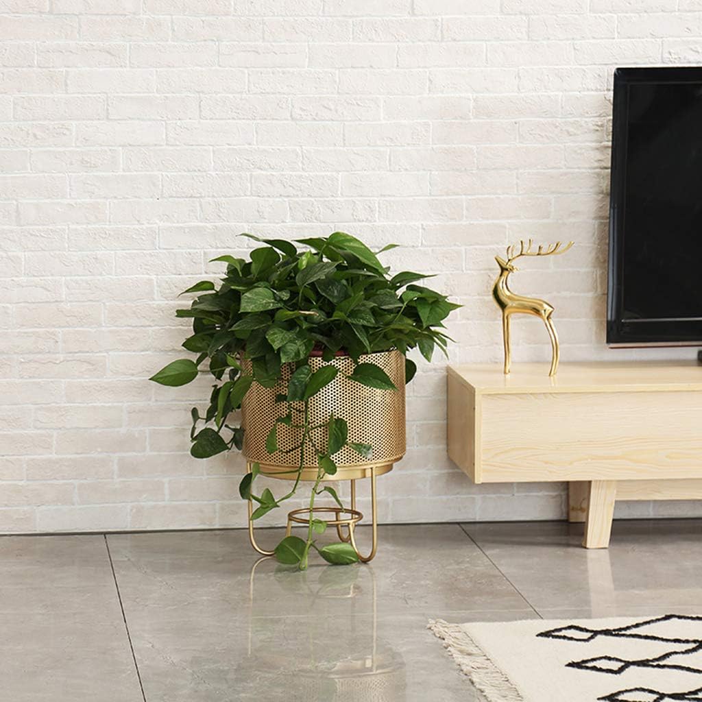 Iron Metal Flower Pot Stand Indoor Balcony Decoration Display Shelf Outdoor Garden Patio Plant Rack Bonsai Floor-Stand Home Decor-Gold(S)