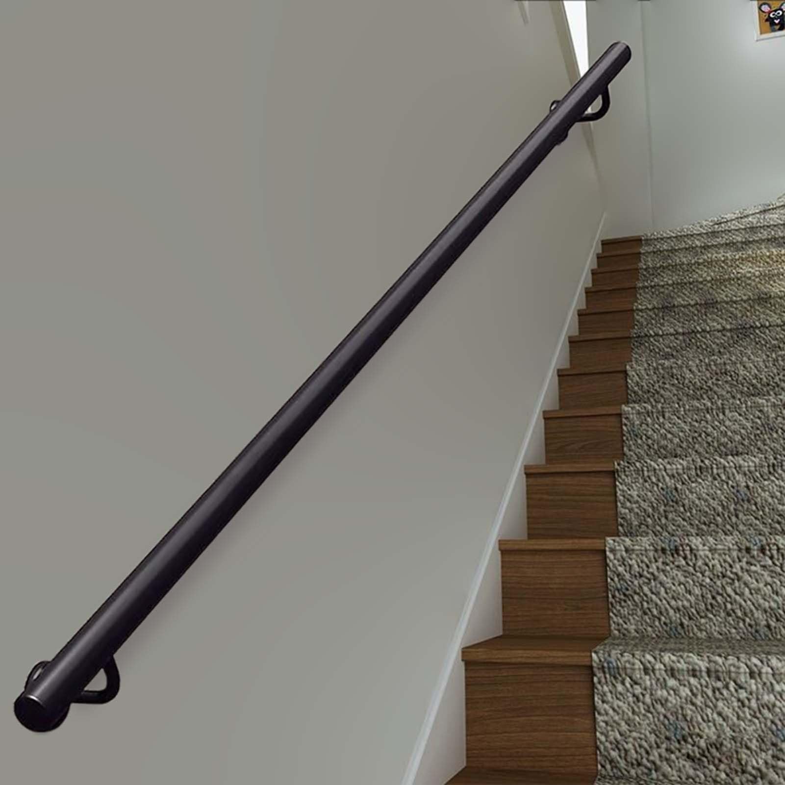 Fkxsxaz Black Stair Railing, Metal Iron Staircase Handrail For Indoor Stairs Corridor Safty Banister Hand Rails, 30~600Cm Safety Grab Bars With Wall Mount Support(19Ft/570Cm)