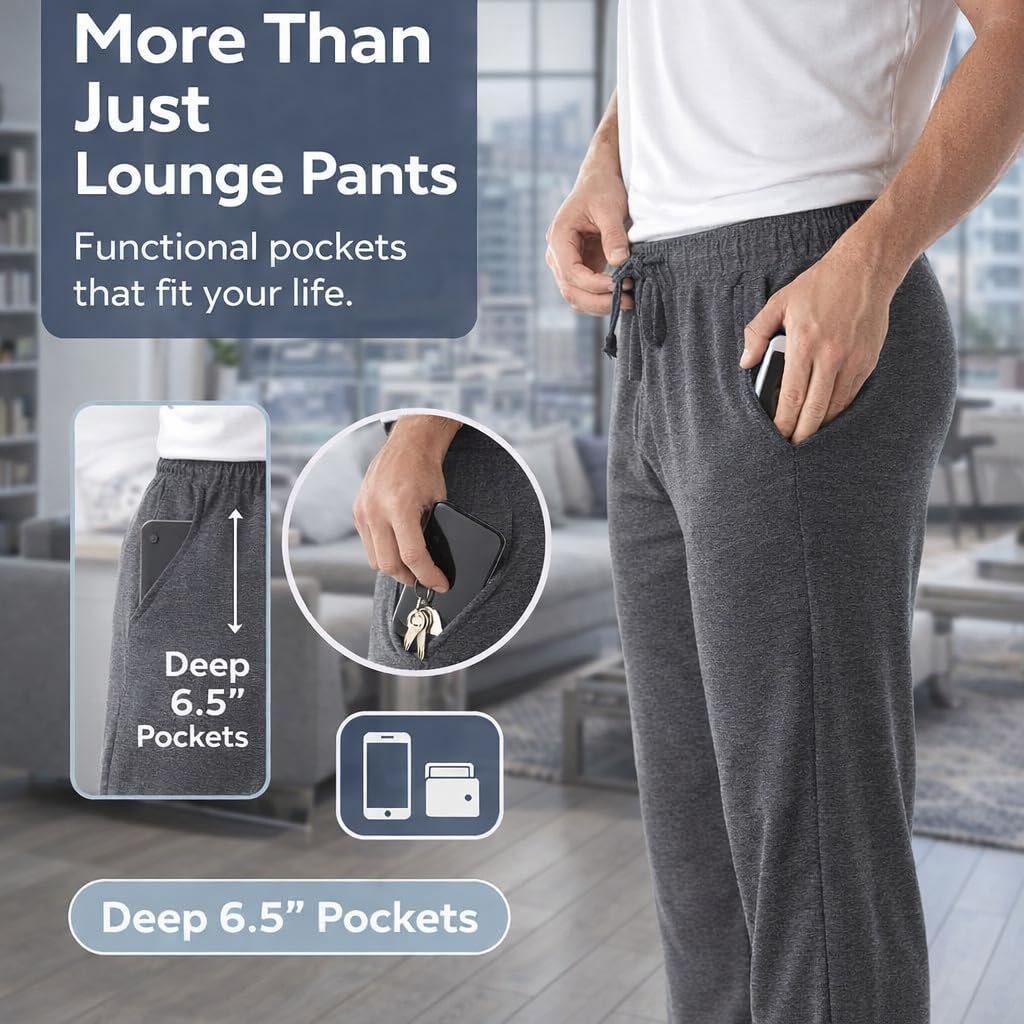 DARESAY Mens Pajama Pants 3 Pack – Soft Knit Lounge Sleep Pants with Pockets, Elastic Waist & Drawstring, Up to 3XL