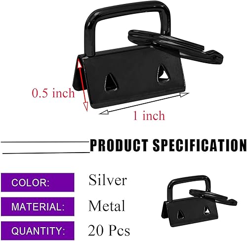 Miniatura 2 de Llavero negro de 1 pulgada con llavero para llavero de pulsera, cordón de llavero, accesorios para hacer llaveros, 20 unidades