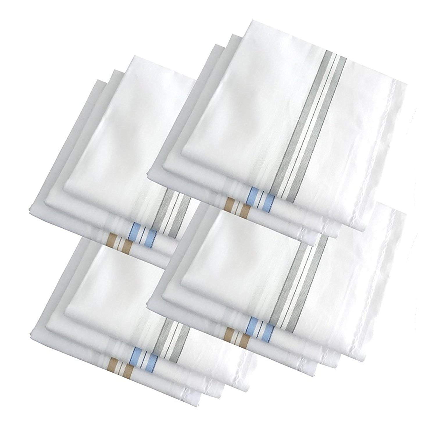 uqckon Hanky 100% Cotton Men's Handkerchief- Pack Of 12- White Strip XL-picture-20
