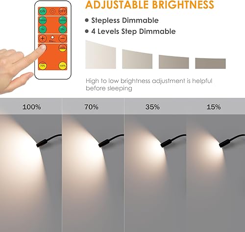 Miniatura 9 de ENUOTEK Luz LED de lectura de cabecera montada en la pared con control remoto inalámbrico, lámpara LED flexible blanca de pared para dormitorio,