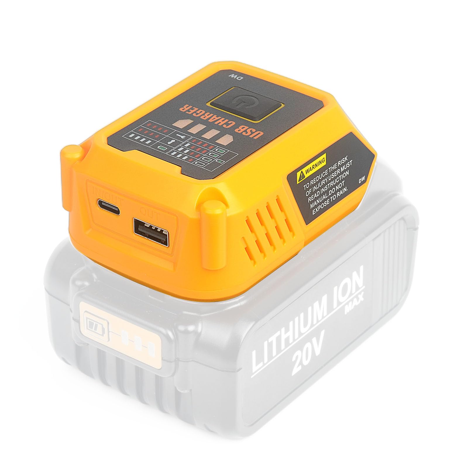 ADP02 2-in-1 Charger & Power Adapter for Dewalt 20V Battery, 100W Bi-Directional Type-C Fast Charge, 18W USB-A Output for Phone & Tablet