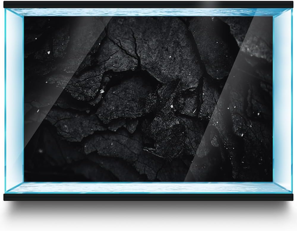 Aquarium Background Stickers -Stone Rock Cracks, Dark - Fish Tank Reptile Terrarium Decor Poster (120 x 60 cm / (47.2 x 23.6 inches))