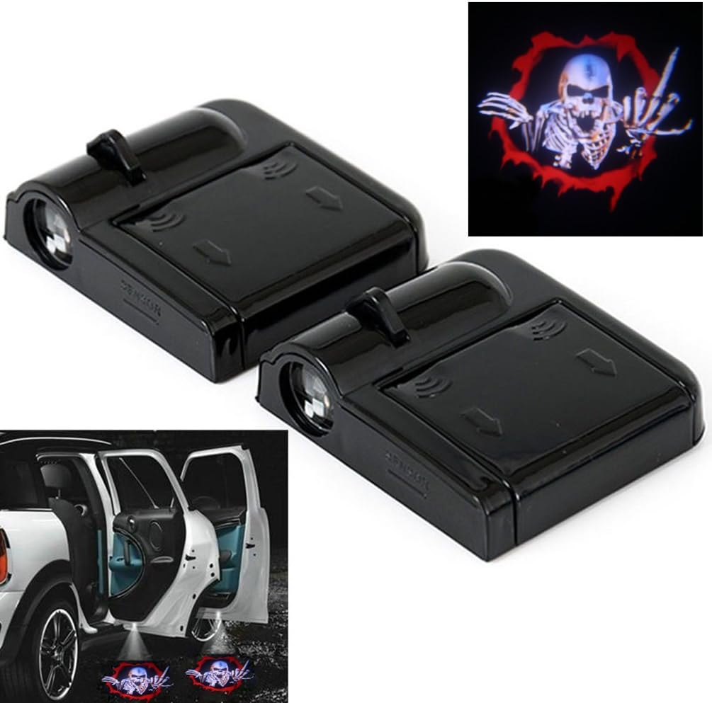 2pcs Wireless Car Door Led Welcome Laser Projector Logo Ghost Shadow Light Car-styling Courtesy Step Lights Interior Lamp Light (Red circle zombie)